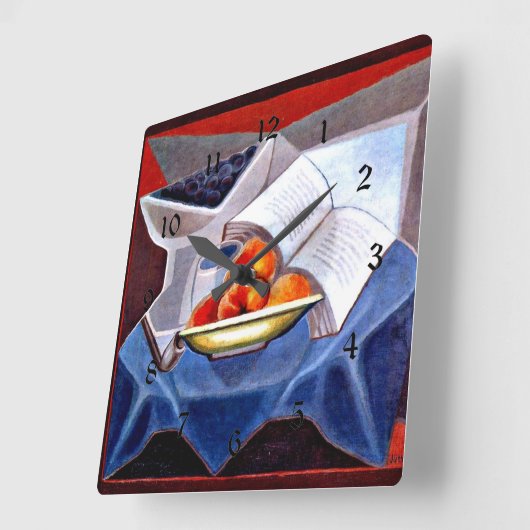 Gris - Obst und Buch Quadratische Wanduhr (Winkel)