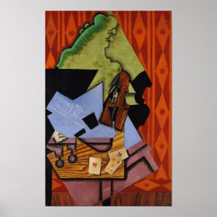 Gris - Violine und Spielkarten auf einem Tisch Poster