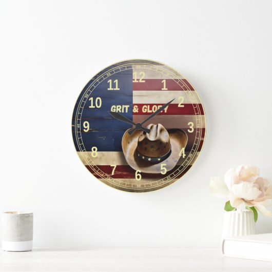 Grit & Glory Cowboy Hat USA Flag Wall Clock Große Wanduhr (Zuhause)