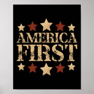 Gritty Bold Retro Politische Parole Amerika First Poster