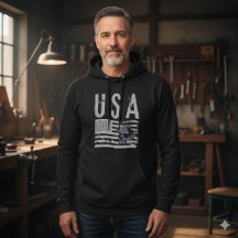 Gritty USA-Flaggen-Schädel-Grafik Schwarzer Hoodie