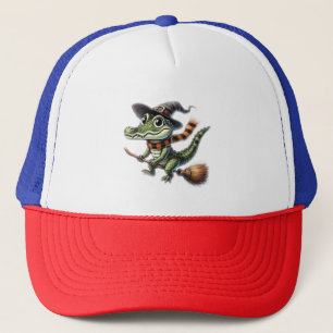Grixie der Gator Wizard fährt Broom Halloween Truckerkappe