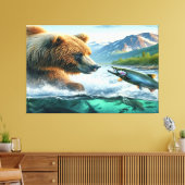 Grizzle Bären mit Forellenlachs Leinwanddruck (Insitu (Wohnzimmer))