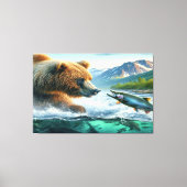 Grizzle Bären mit Forellenlachs Leinwanddruck (Vorderseite)