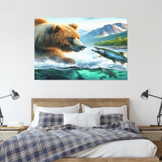 Grizzle Bären mit Forellenlachs Leinwanddruck (Insitu (Schlafzimmer))