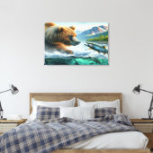 Grizzle Bären mit Forellenlachs Leinwanddruck (Insitu (Schlafzimmer))