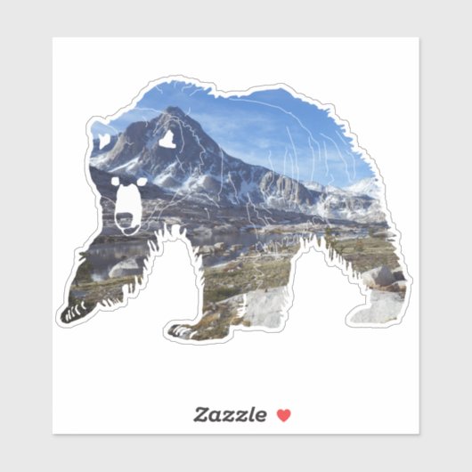 Grizzle Bärenaufkleber mit Wilderness-Silhouette Aufkleber (Blatt)