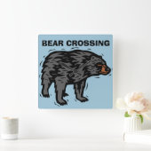 Grizzle Bärenuhren, Bärenüberquerung Square Wal Quadratische Wanduhr (Zuhause)