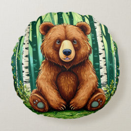 Grizzles Bären in einem Birkenwald Rundes Kissen