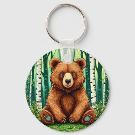 Grizzles Bären in einem Birkenwald Schlüsselanhänger