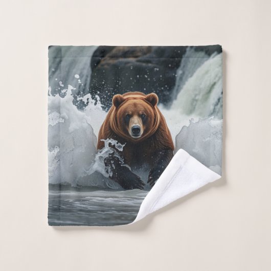 Grizzles Bärenfischen bei Wasserfällen Badhandtuch Set (Waschlappen)