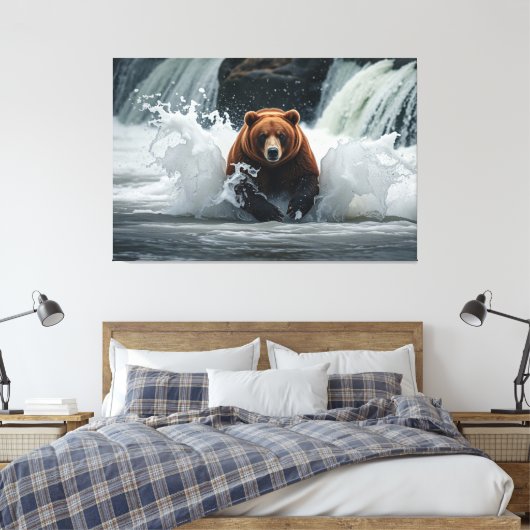 Grizzles Bärenfischen bei Wasserfällen Leinwanddruck (Insitu (Schlafzimmer))