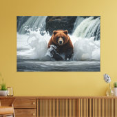 Grizzles Bärenfischen bei Wasserfällen Leinwanddruck (Insitu (Wohnzimmer))