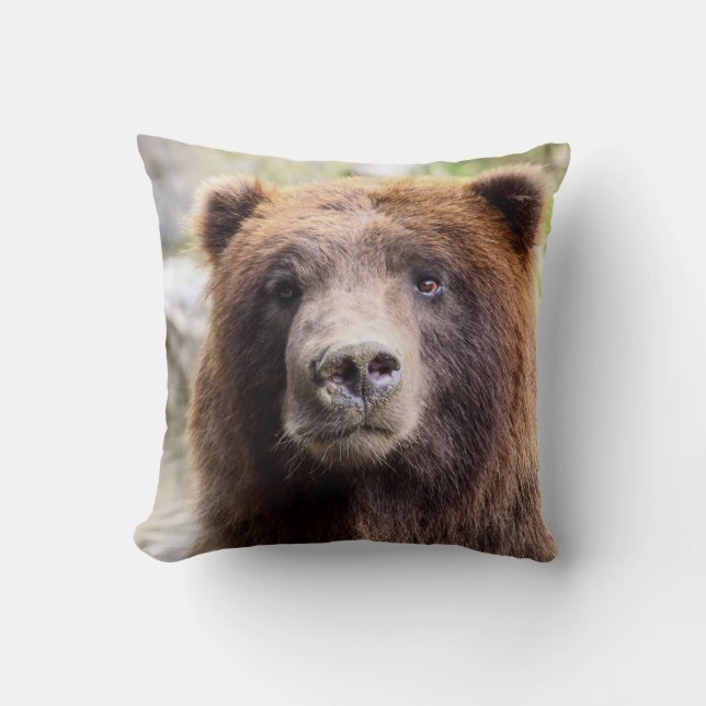 Grizzles Bärenportrait Nah Kissen (Vorderseite)