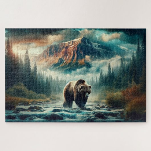 Grizzles Crossing, Grizzly Bär, Berglandschaft Puzzle (Horizontal)