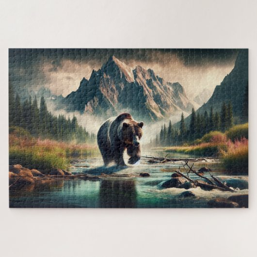 Grizzles Crossing, Grizzly Bär, Berglandschaft Puzzle (Horizontal)