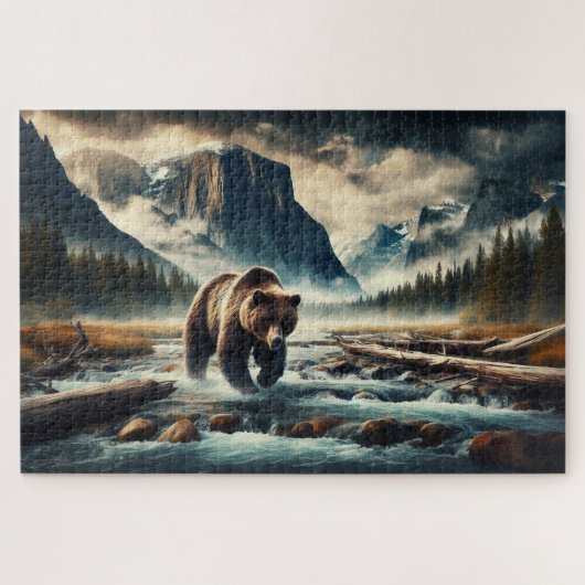 Grizzles Crossing, Grizzly Bär, Berglandschaft Puzzle (Horizontal)
