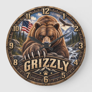 Grizzly – Amerikanische Wildnis Große Wanduhr