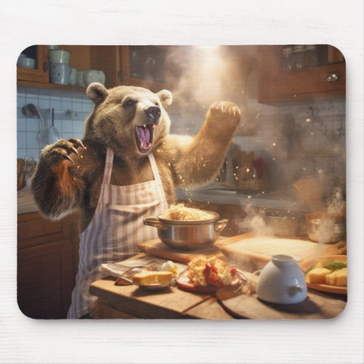 Grizzly Bär Animal Fun Kochen Küche glücklich Mousepad (Vorne)