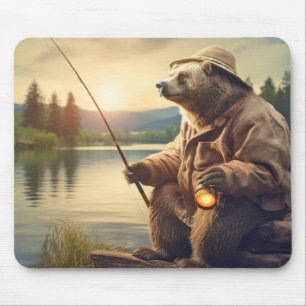 Grizzly Bär Animal Fun Lake Fishing Happy Time Mousepad