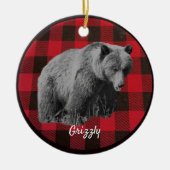 Grizzly Bär Buffalo Karierte Keramik Ornament (Vorne)