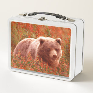 Grizzly Bär Cub in Fireweed Painting Wildlife Art Metall Brotdose