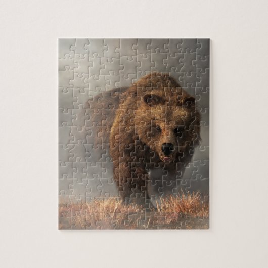 Grizzly Bär, der aus dem Nebel hervorgeht Puzzle (Vertikal)