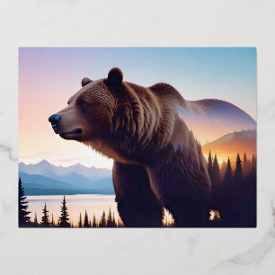 Grizzly Bär Double Exposure Tierart im Freien Folien Feiertagspostkarte