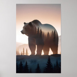Grizzly Bär Double Exposure Tierart im Freien Poster