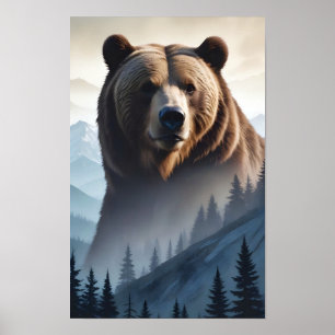 Grizzly Bär Double Exposure Tierart im Freien Poster
