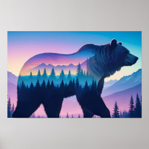 Grizzly Bär Double Exposure Tierart im Freien Poster