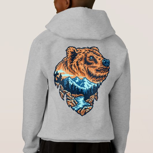 Grizzly Bär Head Silhouette Mountain Forest River Hoodie (Rückseite)