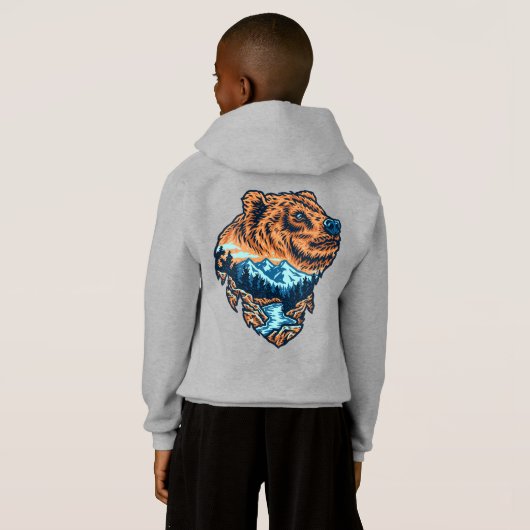 Grizzly Bär Head Silhouette Mountain Forest River Hoodie (Schwarz voll)