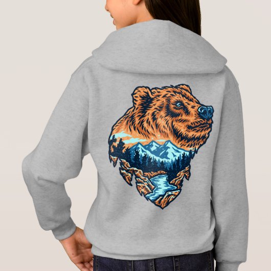Grizzly Bär Head Silhouette Mountain Forest River Hoodie (Rückseite)