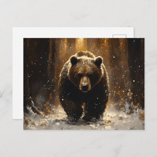 Grizzly Bär in der Waldmalerei Postkarte (Vorne/Hinten)
