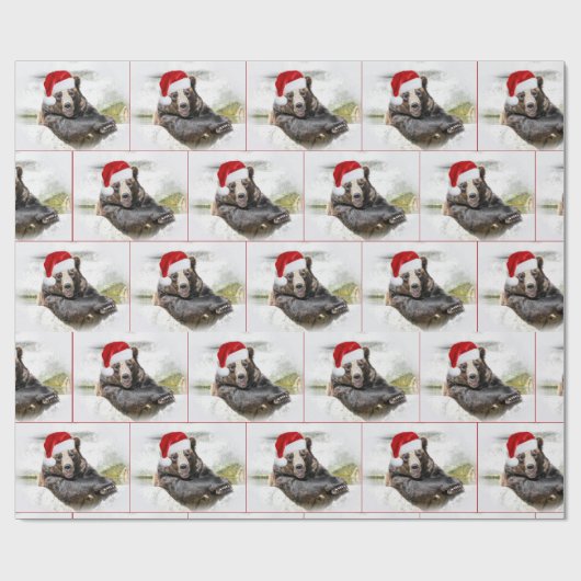 Grizzly Bär mit dem Weihnachtsmann-Hut Geschenkpapier (Flach)