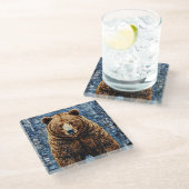 🐻 Grizzly Bär Natur Glas Trinkuntersetzer Glasuntersetzer (Schrägansicht)