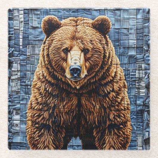 🐻 Grizzly Bär Natur Glas Trinkuntersetzer Glasuntersetzer (Vorderseite)