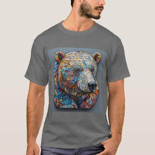 Grizzly-Bär-Porträt in einer Glasmalerei-Kunst T-Shirt