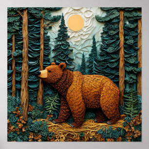 🐻 Grizzly Bär Quilling Papier Kunst Detailgetreue Poster
