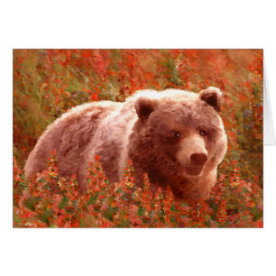 Grizzly Bären Cub in Fireweed Painting Wildlife Ar