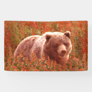 Grizzly Bären Cub in Fireweed Painting Wildlife Ar Banner