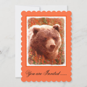Grizzly Bären Cub in Fireweed Painting Wildlife Ar Einladung
