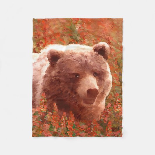 Grizzly Bären Cub in Fireweed Painting Wildlife Ar Fleecedecke (Vorderseite)
