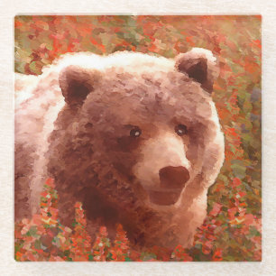 Grizzly Bären Cub in Fireweed Painting Wildlife Ar Glasuntersetzer