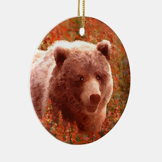Grizzly Bären Cub in Fireweed Painting Wildlife Ar Keramik Ornament (Rechts)