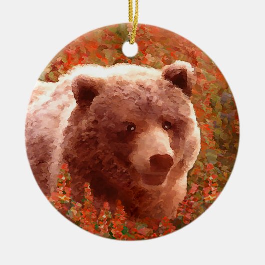 Grizzly Bären Cub in Fireweed Painting Wildlife Ar Keramik Ornament (Vorne)