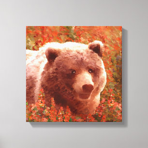 Grizzly Bären Cub in Fireweed Painting Wildlife Ar Leinwanddruck
