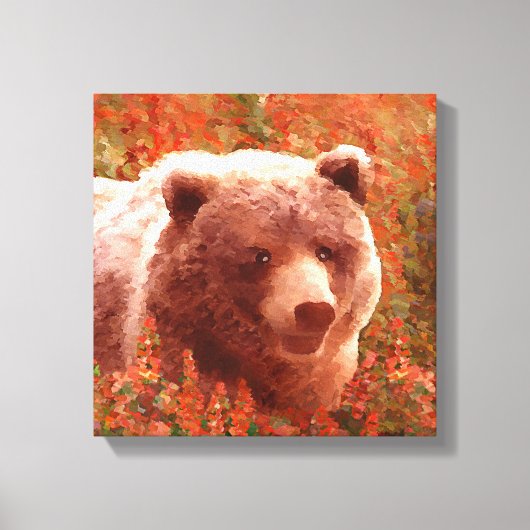 Grizzly Bären Cub in Fireweed Painting Wildlife Ar Leinwanddruck (Vorderseite)