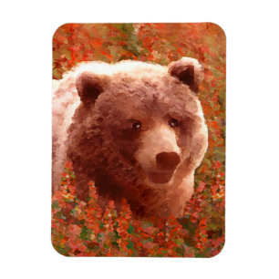 Grizzly Bären Cub in Fireweed Painting Wildlife Ar Magnet
